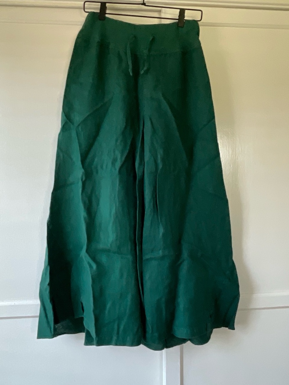 Kapital green wide-leg pants in linen herringbone